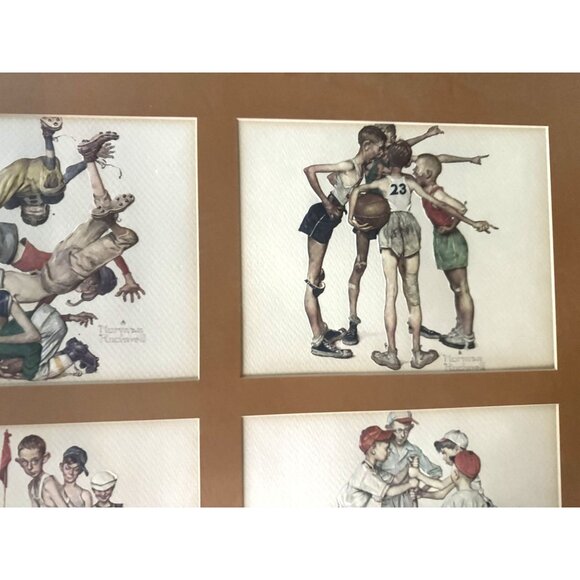 1970 Framed Norman Rockwell Quadruple Sports Print Framed Art 16" high and 15 7/ - Picture 6 of 12